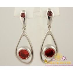 Серебряные серьги с красным камнем 430123ск